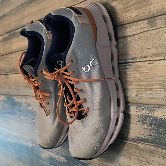 On Running Athletic Shoes - Gray and Orange - Picture 1 of 13